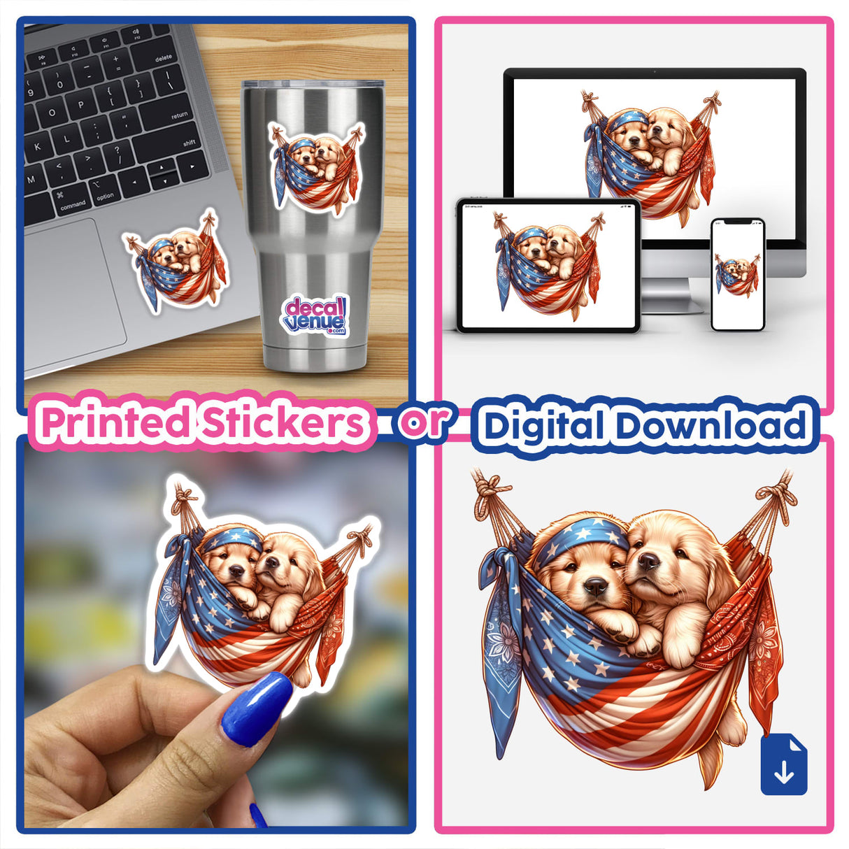 Golden Retriever Dogs in American Flag Bandana Hammock