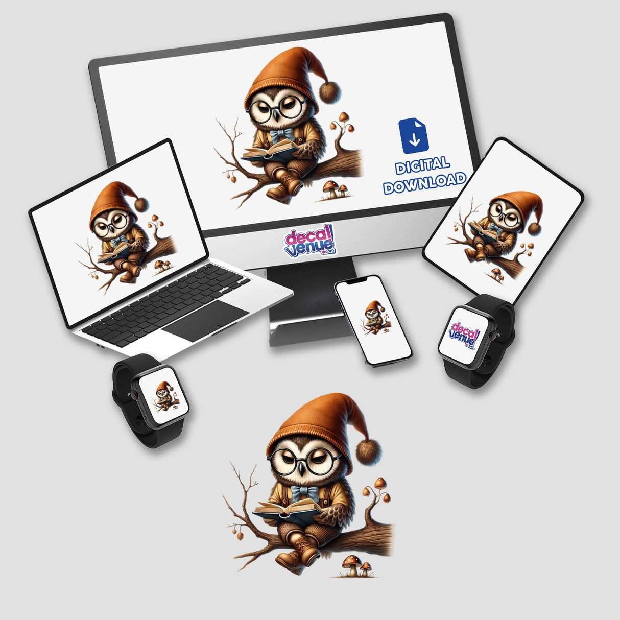 Owl Gnome Reading a Book