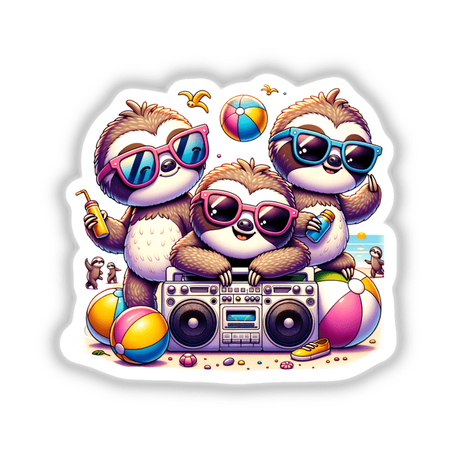 Sloth Beach Party Sunglasses Boombox