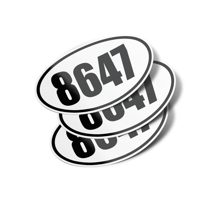 FDT Oval Vinyl Bumper Stickers (3 Pack) featuring a stack of numbered, circular decals, designed for versatile application on smooth surfaces with high-definition, durable vinyl for outdoor use.