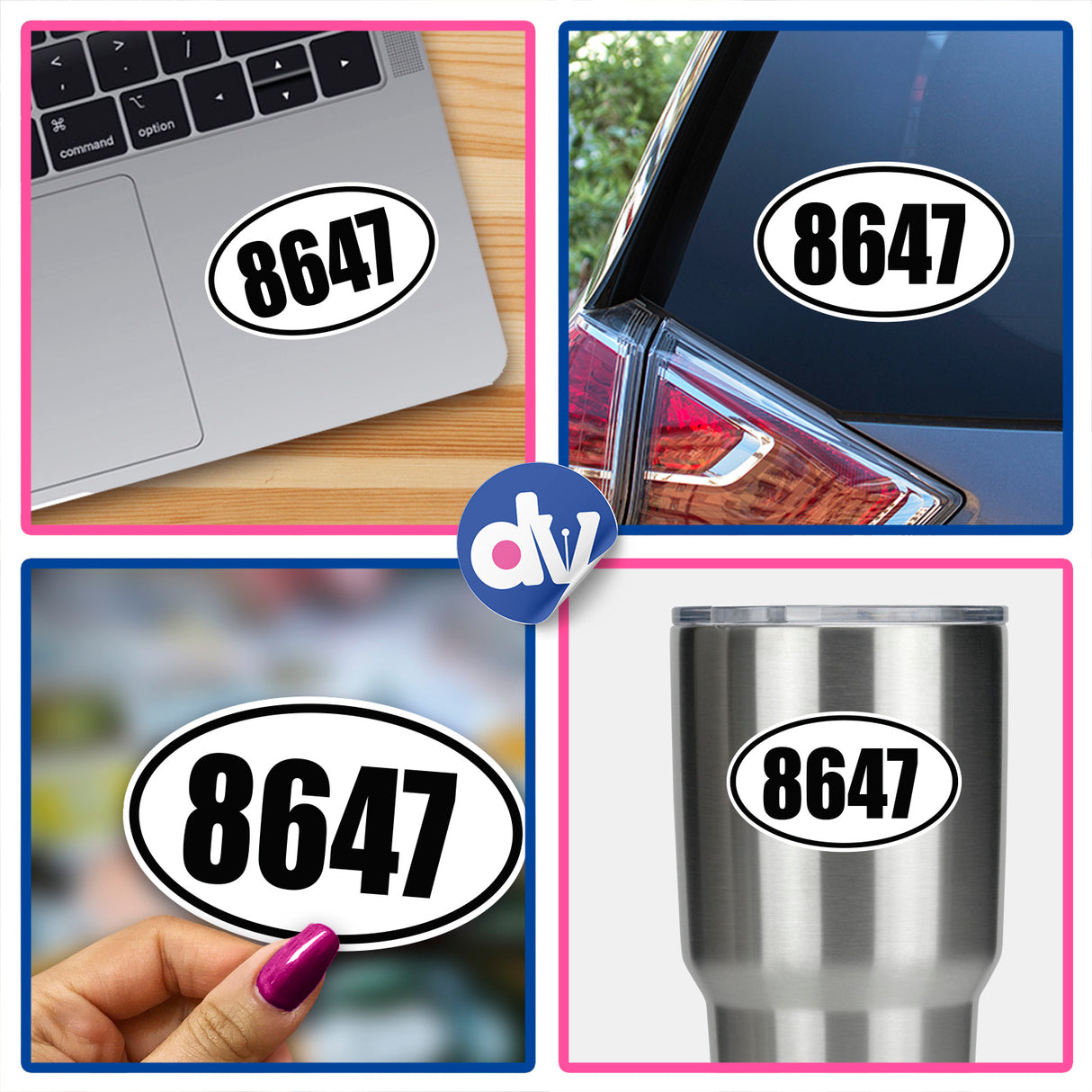 FDT Oval Vinyl Bumper Stickers (3 Pack) featuring numbers collage on durable vinyl, suitable for cars, walls, and laptops. Includes high-definition designs for versatile application.