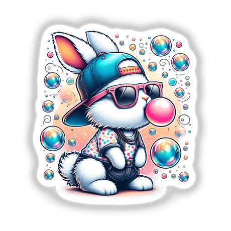 Hipster Bunny Blowing Bubbles with Bubble Gum