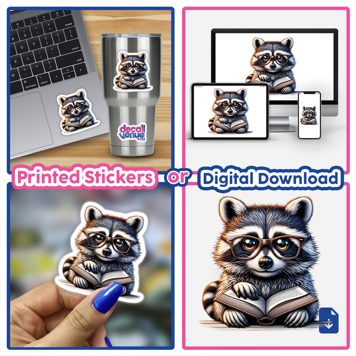 Raccoon With Reading Glasses Open Book