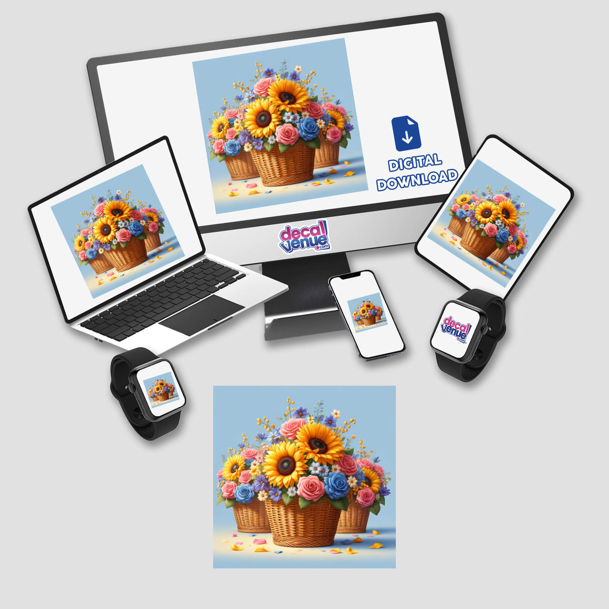 Vibrant Sunflower and Rose Floral Baskets