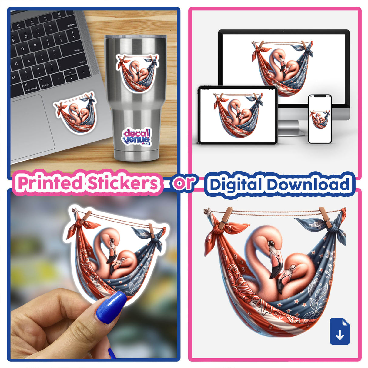 Cute Flamingos in Bandana Hammock