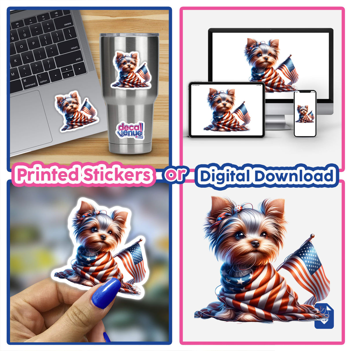 Patriotic Yorkie Wrapped in American Flag