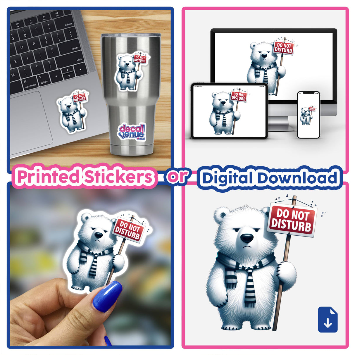 Grumpy Polar Bear Holding Do Not Disturb Sign