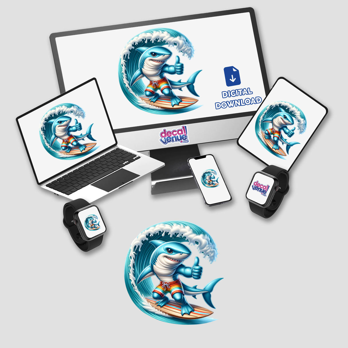 Shark Surfing on Surfboard Thumbs Up