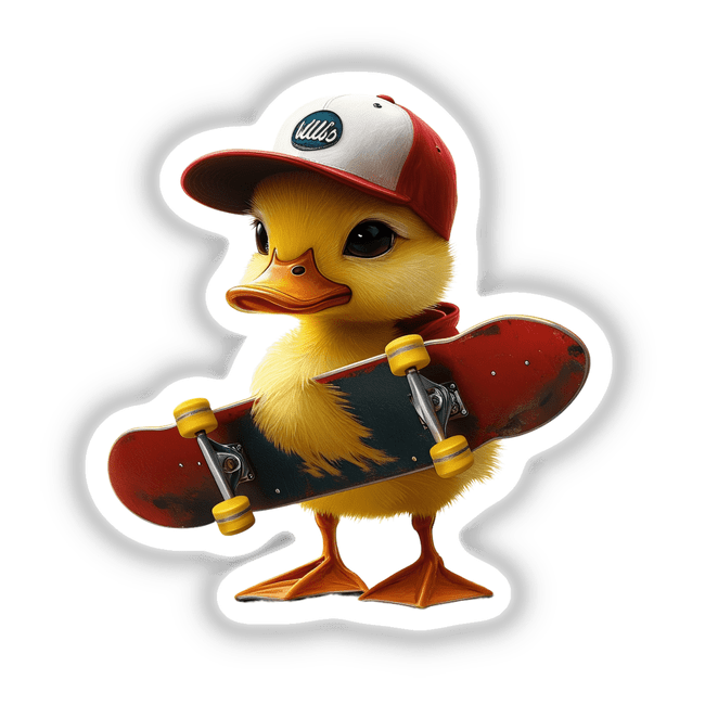 Cute Duck Holding Skateboard