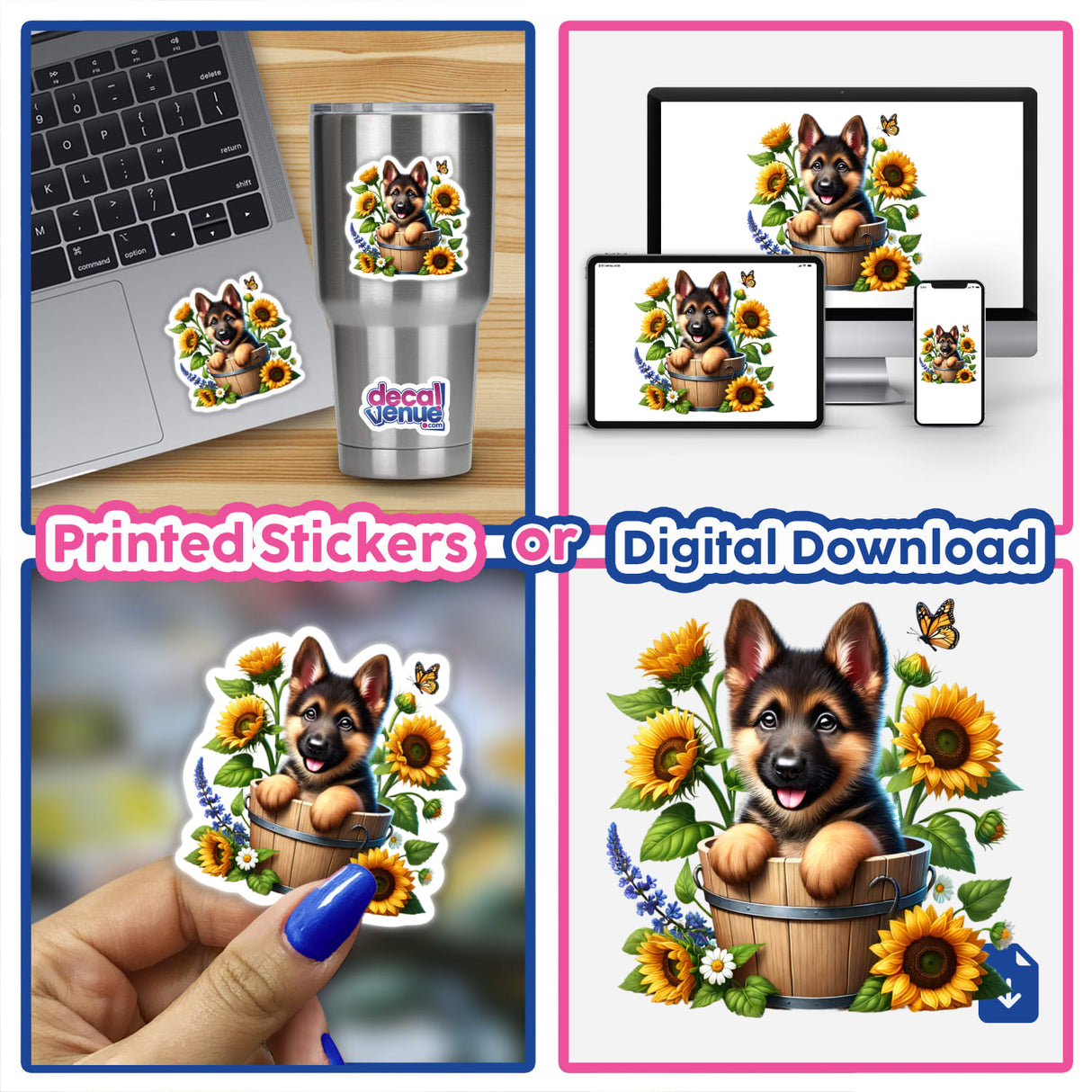 German Shepherd Dog Peeking Out of Flower Pot