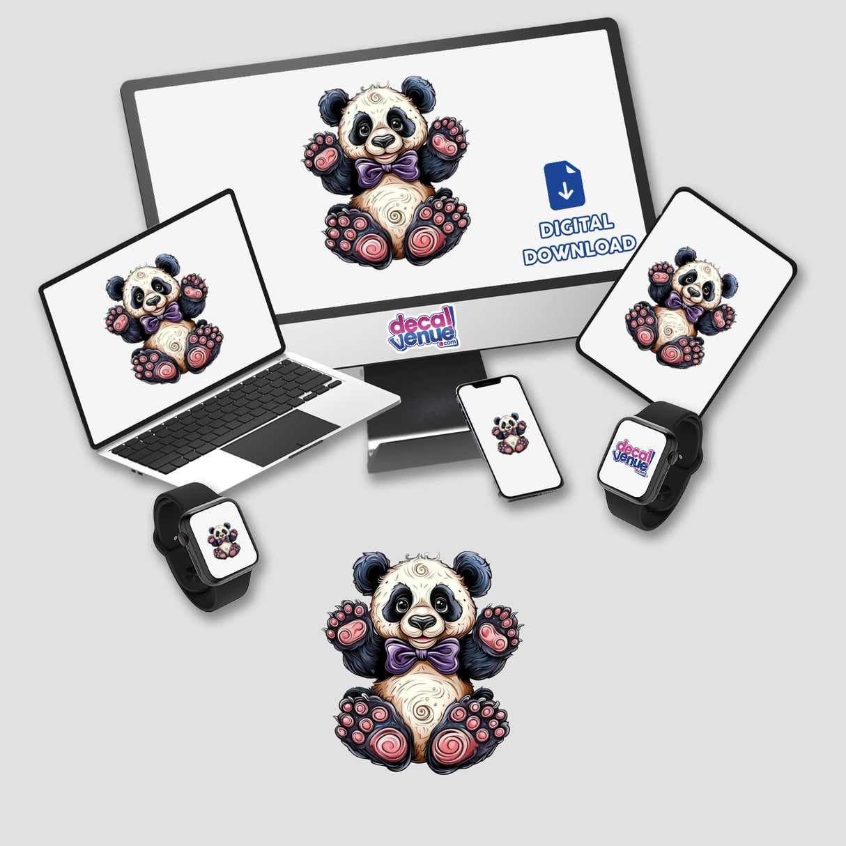 a panda bear sticker sitting on top of a computer