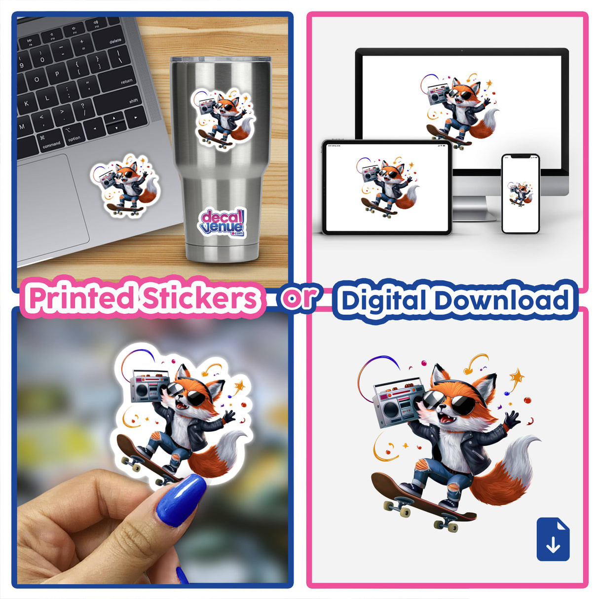 Fox on Skateboard with Boombox