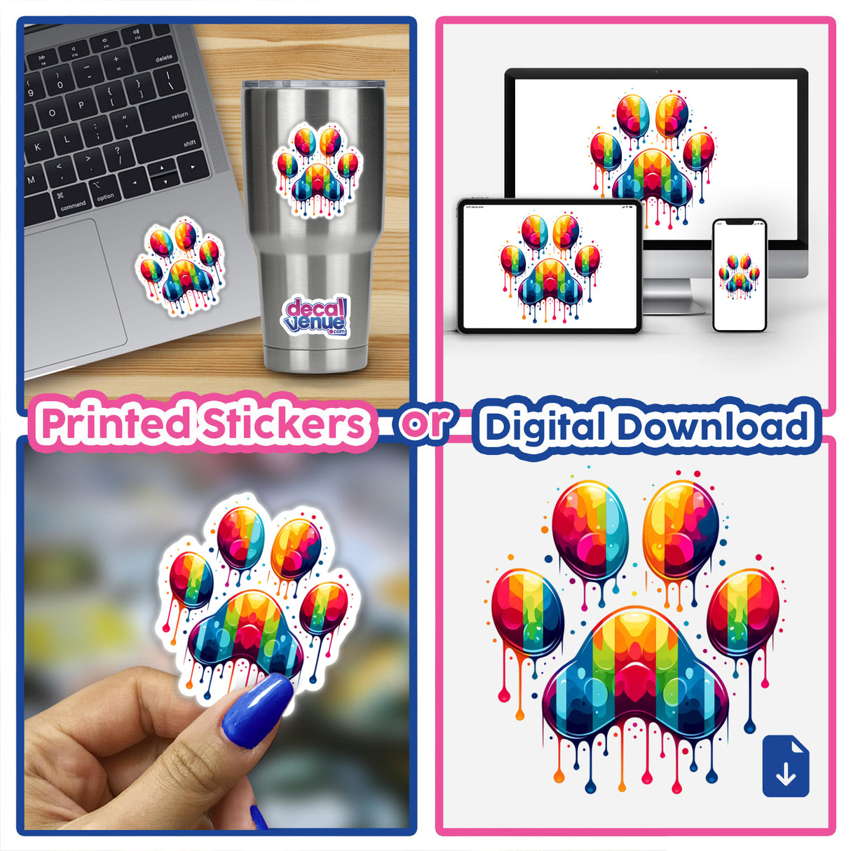 Rainbow Dog Paw Print Dripping Pride