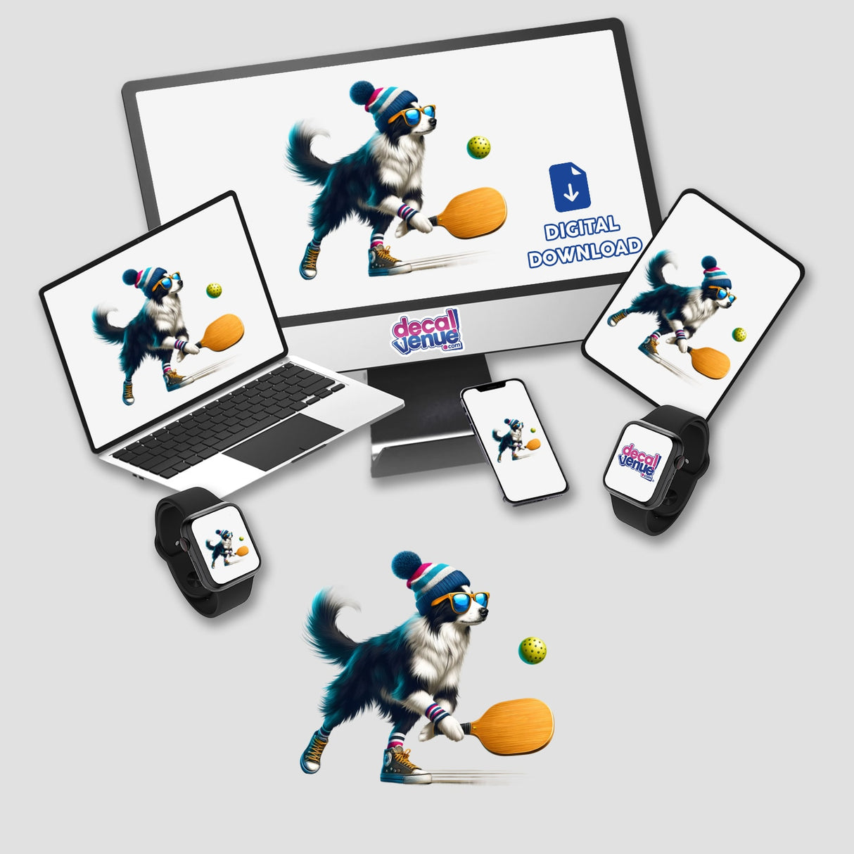 Hipster Border Collie Dog Playing Pickleball