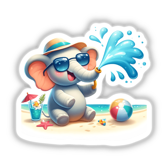 Elephant Spraying Water from Trunk on Beach