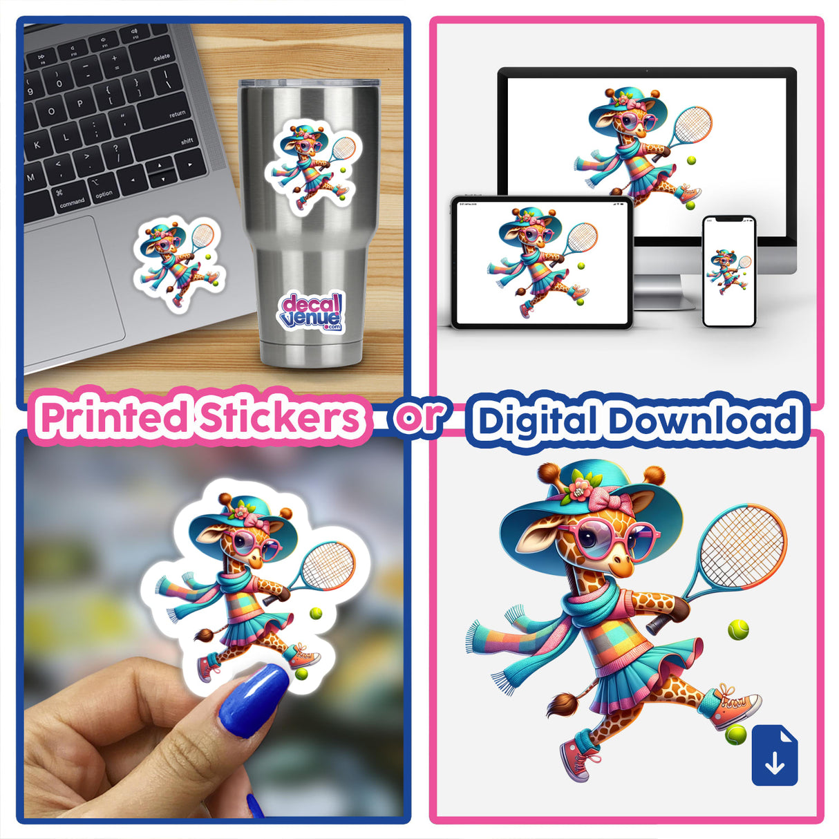 Stylish Giraffe Playing Tennis