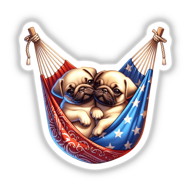 Pug Dogs in American Flag Bandana Hammock
