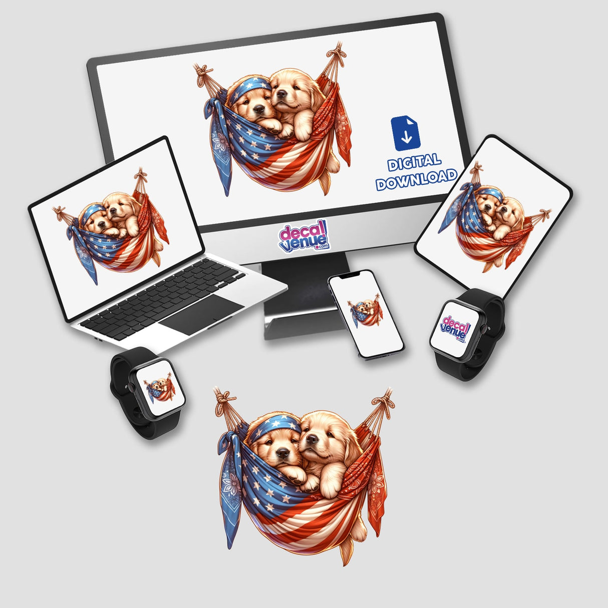 Golden Retriever Dogs in American Flag Bandana Hammock