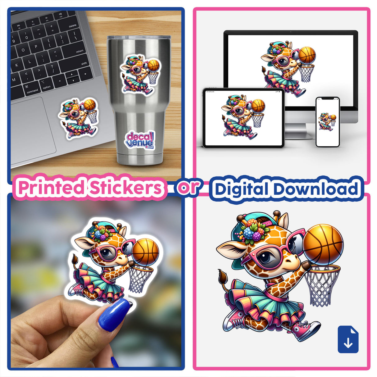 Stylish Giraffe Playing Basketball Slam Dunk