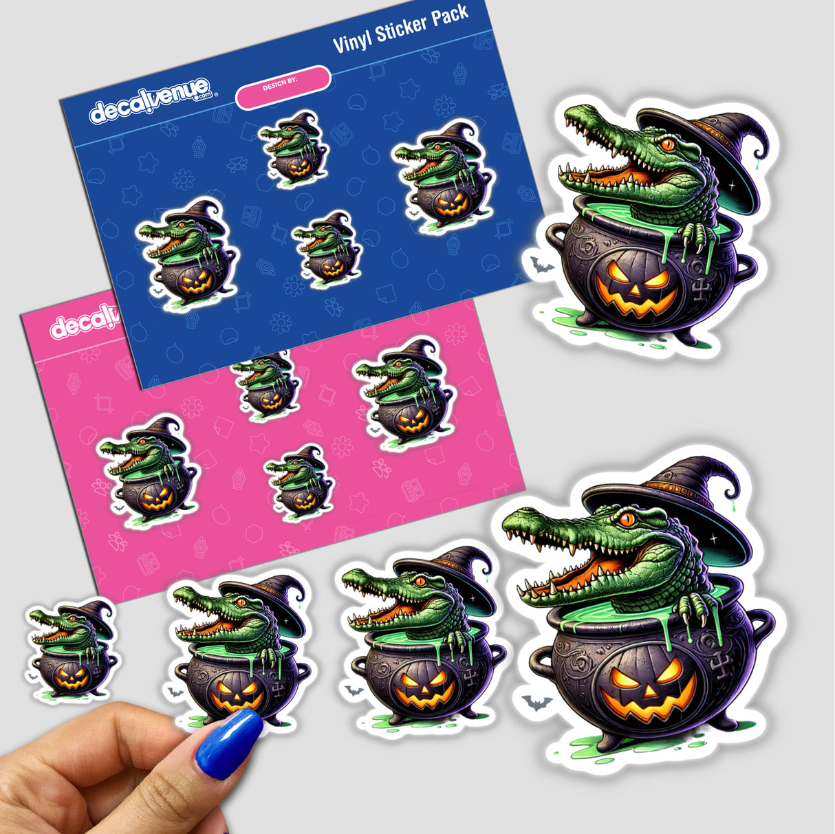 Crocodile Peeking Out of Cauldron Halloween - Digital Artwork Stickers