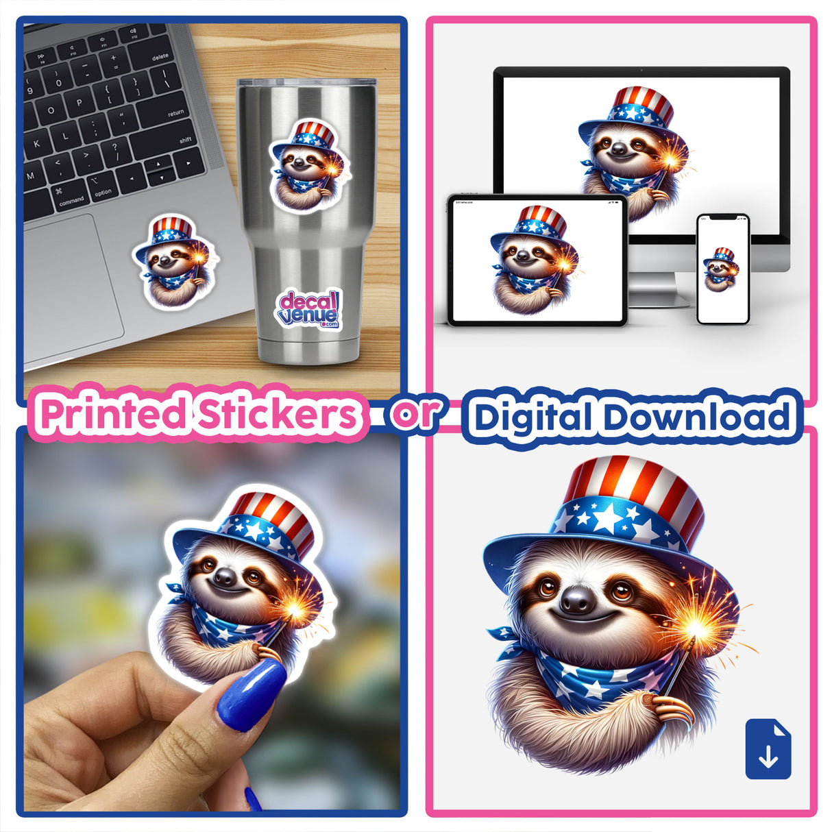 Sloth Holding Sparkler 4th of July