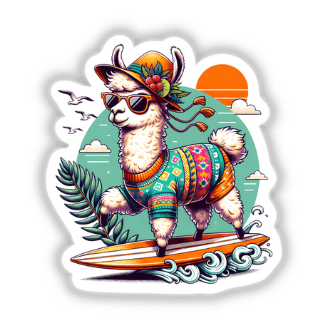 Stylish Llama Riding a Surfboard