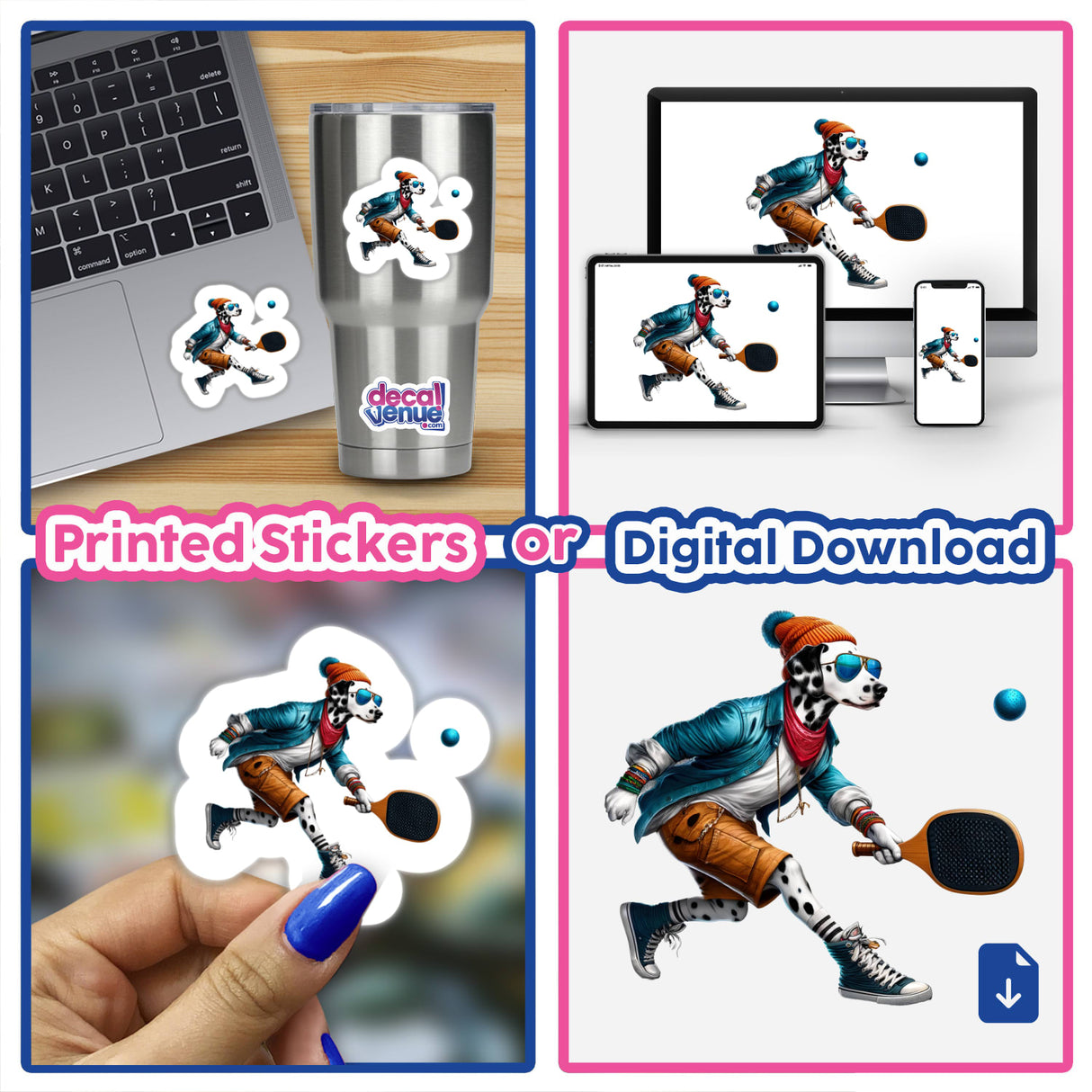 Trendy Dalmatian Dog Playing Pickleball