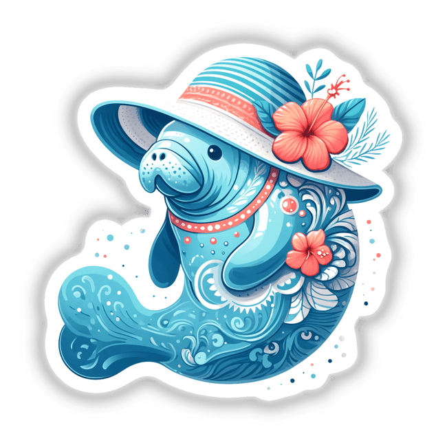Manatee in Summer Beach Hibiscus Hat
