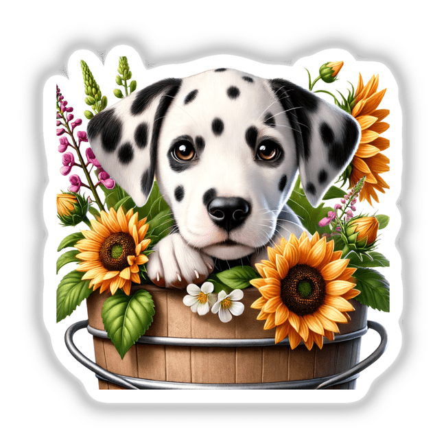Dalmatian Dog Peeking Out of Flower Pot