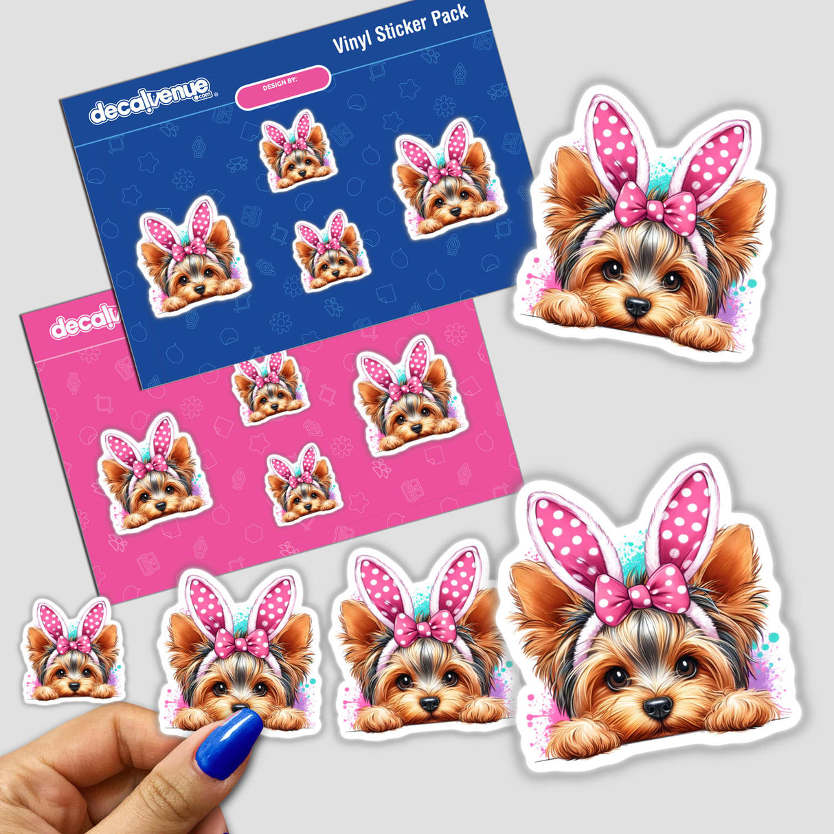 Peeking Easter Bunny Yorkie Dog sticker, featuring a cartoon Yorkie with bunny ears, ideal as a quirky addition to your collection of unique vinyl stickers or digital artwork.