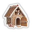 Mouse Peeking Out of a Gingerbread House sticker, featuring a cute mouse looking through a window of a detailed gingerbread house, available at Decal Venue.