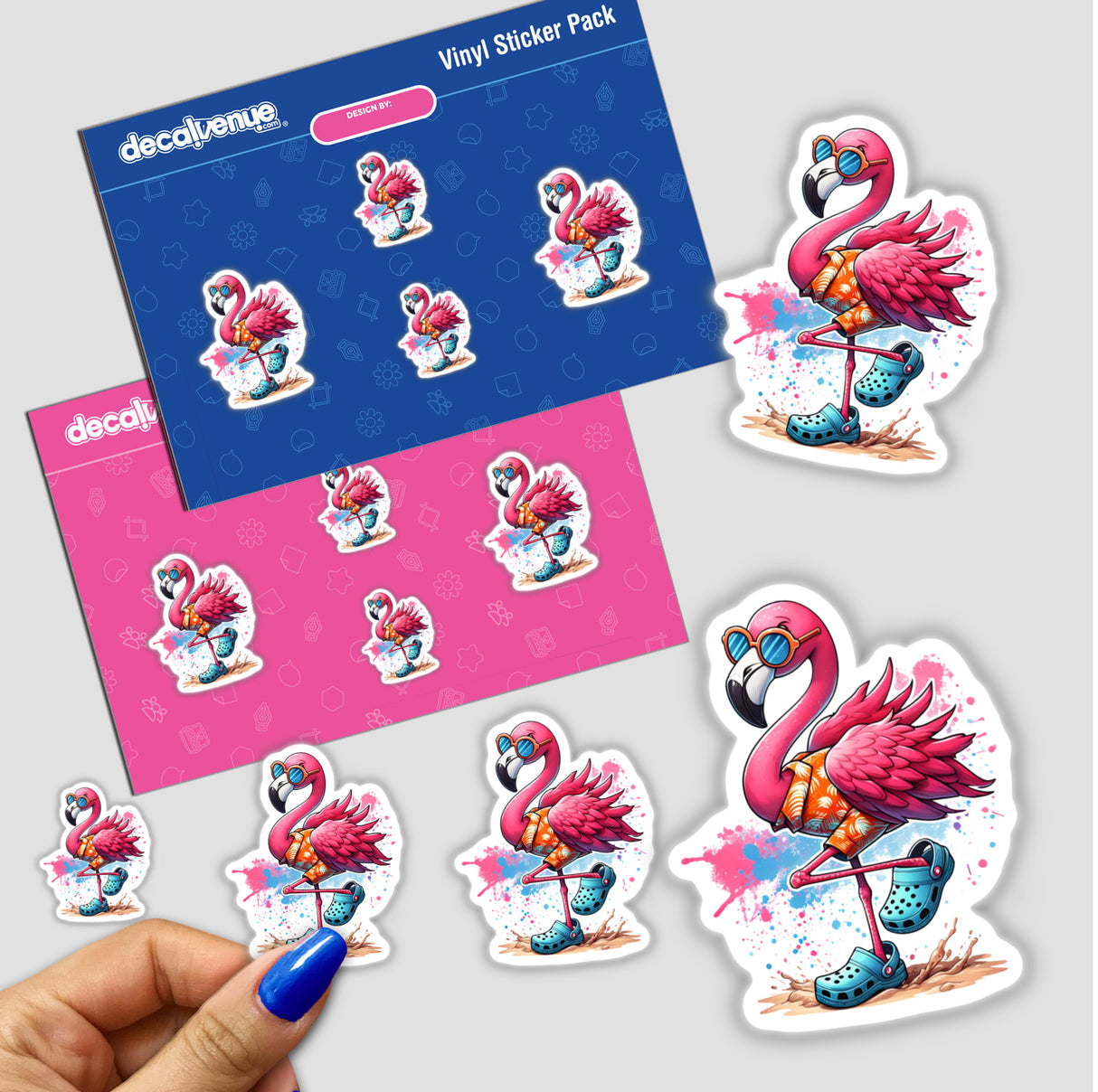 Beach Ready Summertime Flamingo II, a charming depiction of a flamingo in a summer setting, available as stickers or digital artwork, embodying Decal Venue's unique vinyl and digital art offerings.