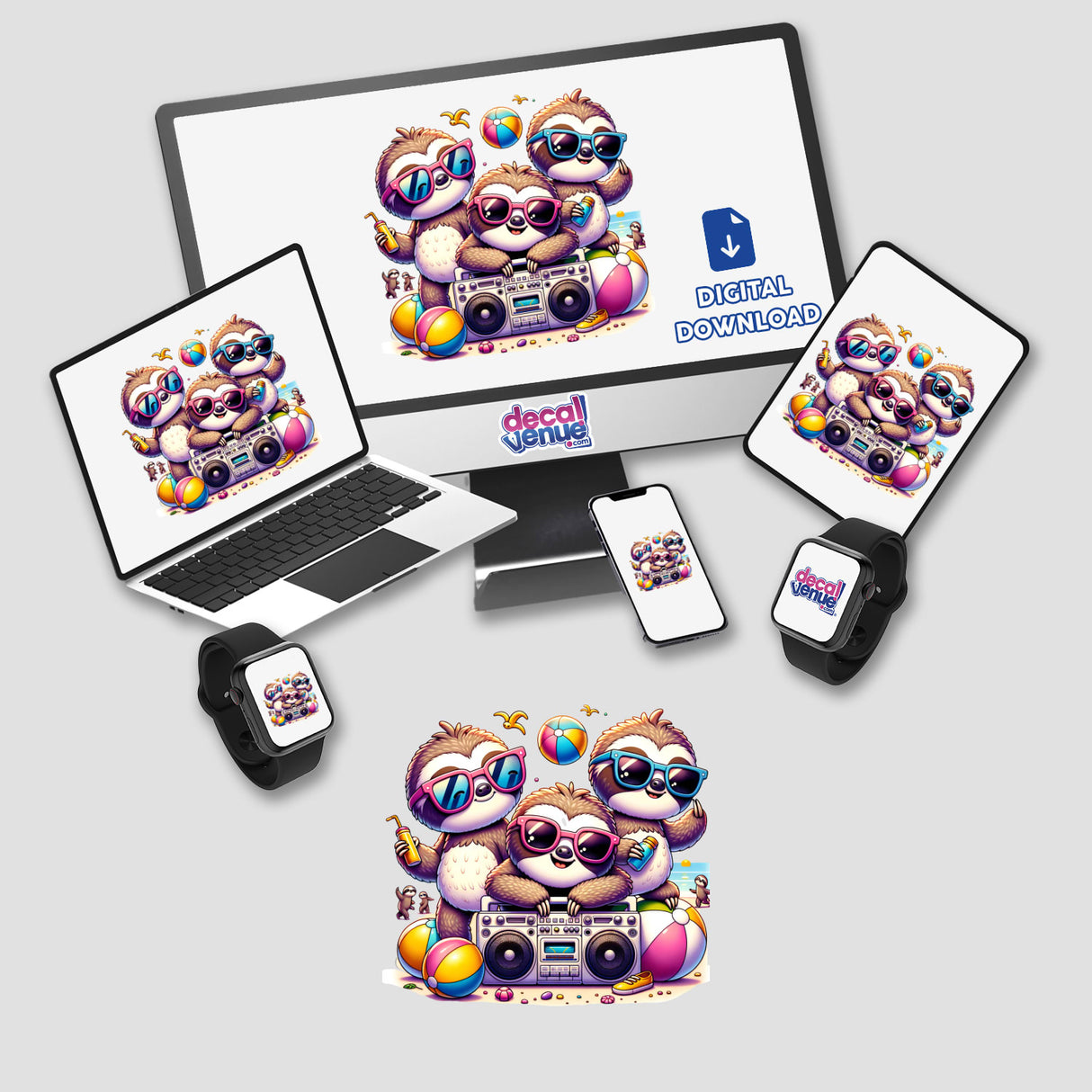 Sloth Beach Party Sunglasses Boombox