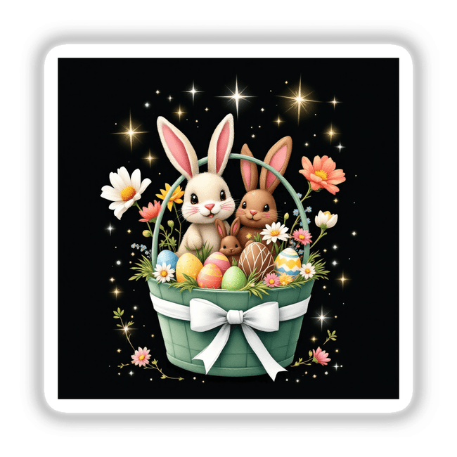 Green Easter Basket with Bunnies