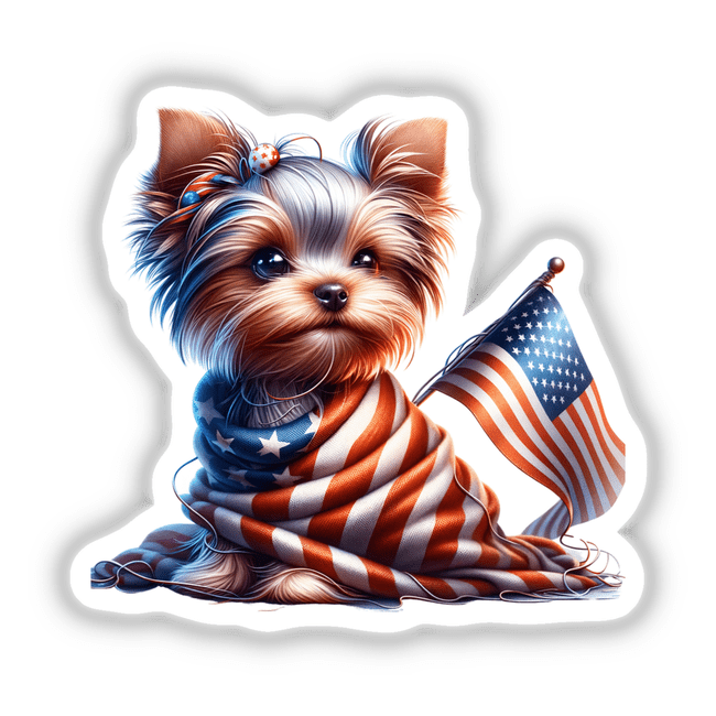 Patriotic Yorkie Wrapped in American Flag