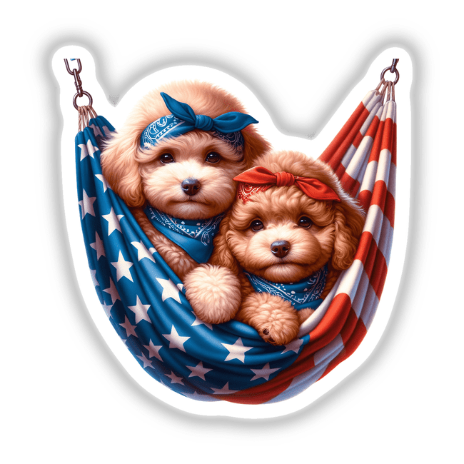 Poodle Dogs in American Flag Bandana Hammock