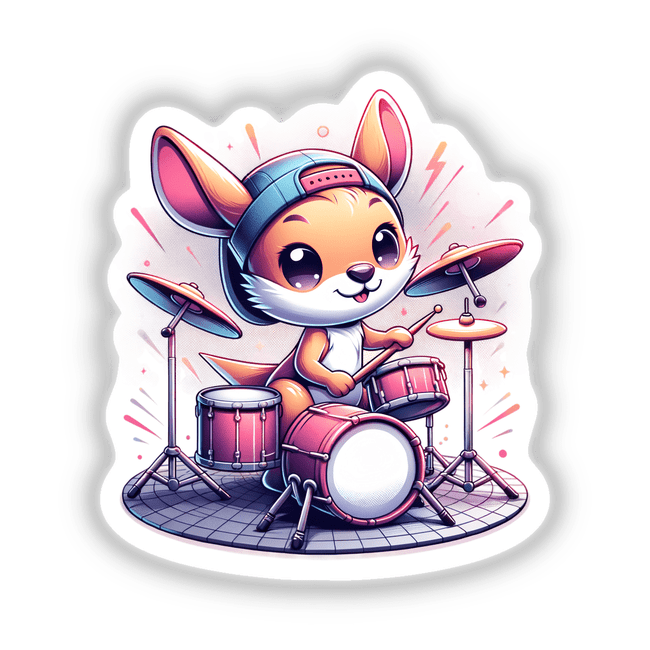 Hipster Kangaroo Playing Drums