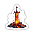 Molten Lava Sword digital artwork featuring a sword with glowing cracks and erupting volcano, perfect for fantasy enthusiasts. Available as stickers or digital download from DecalVenue.