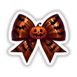 Halloween Pumpkin and Bat Coquette Bow featuring a carved pumpkin and bat motifs, available as stickers or digital artwork.