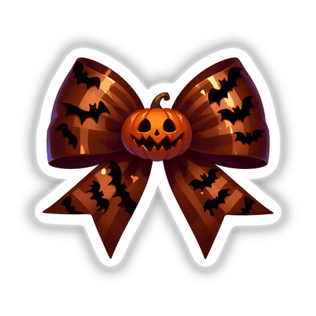 Halloween Pumpkin and Bat Coquette Bow featuring a carved pumpkin and bat motifs, available as stickers or digital artwork.