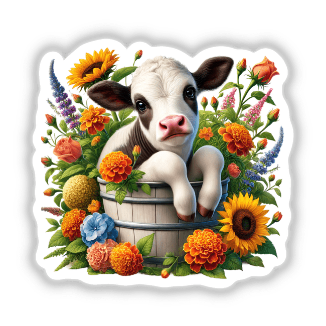 Cow Peeking Out of Flower Pot