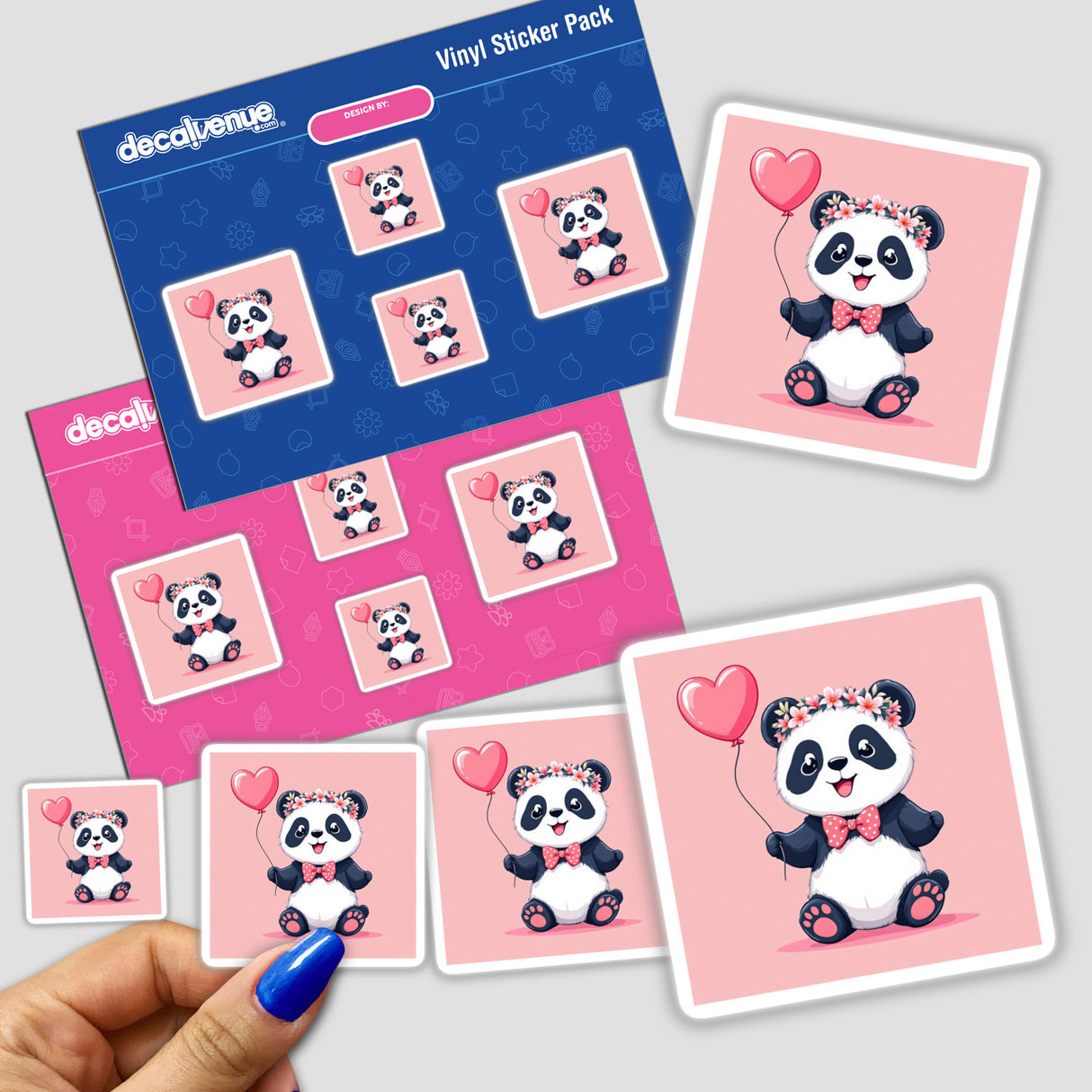 Panda with Flower Crown and Heart Balloon sticker features a cartoon panda holding a heart-shaped balloon, ideal for unique decoration. Available as stickers or digital artwork at Decal Venue.
