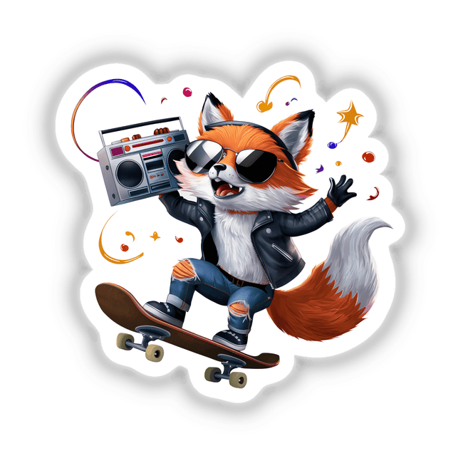 Fox on Skateboard with Boombox