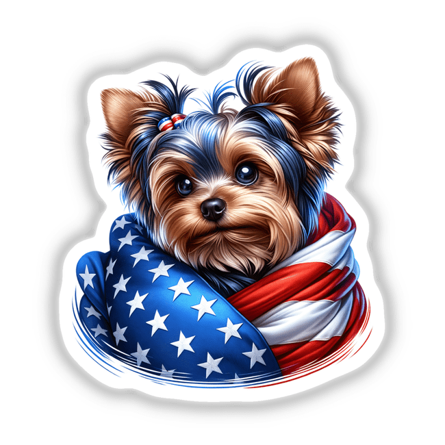 Yorkie Dog Wrapped in a USA Flag