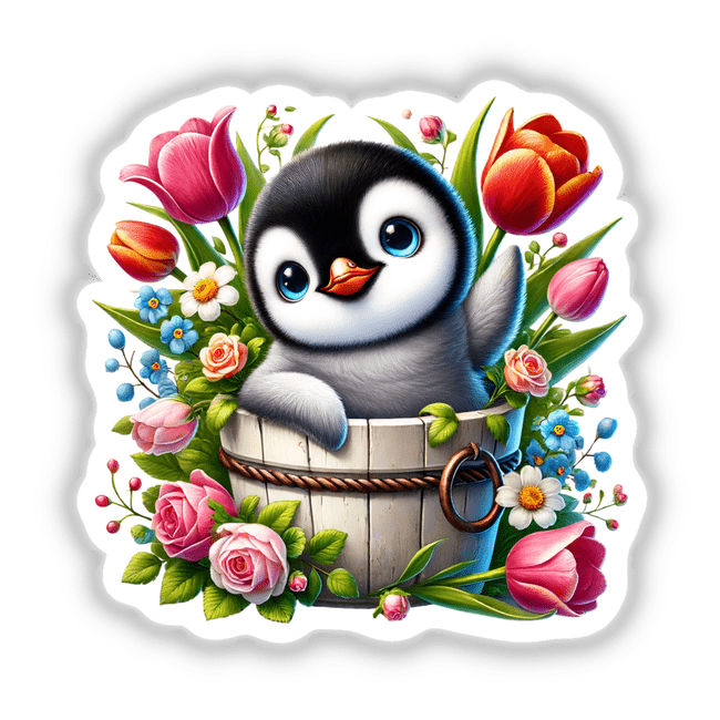 Penguin Peeking Out of Flower Pot