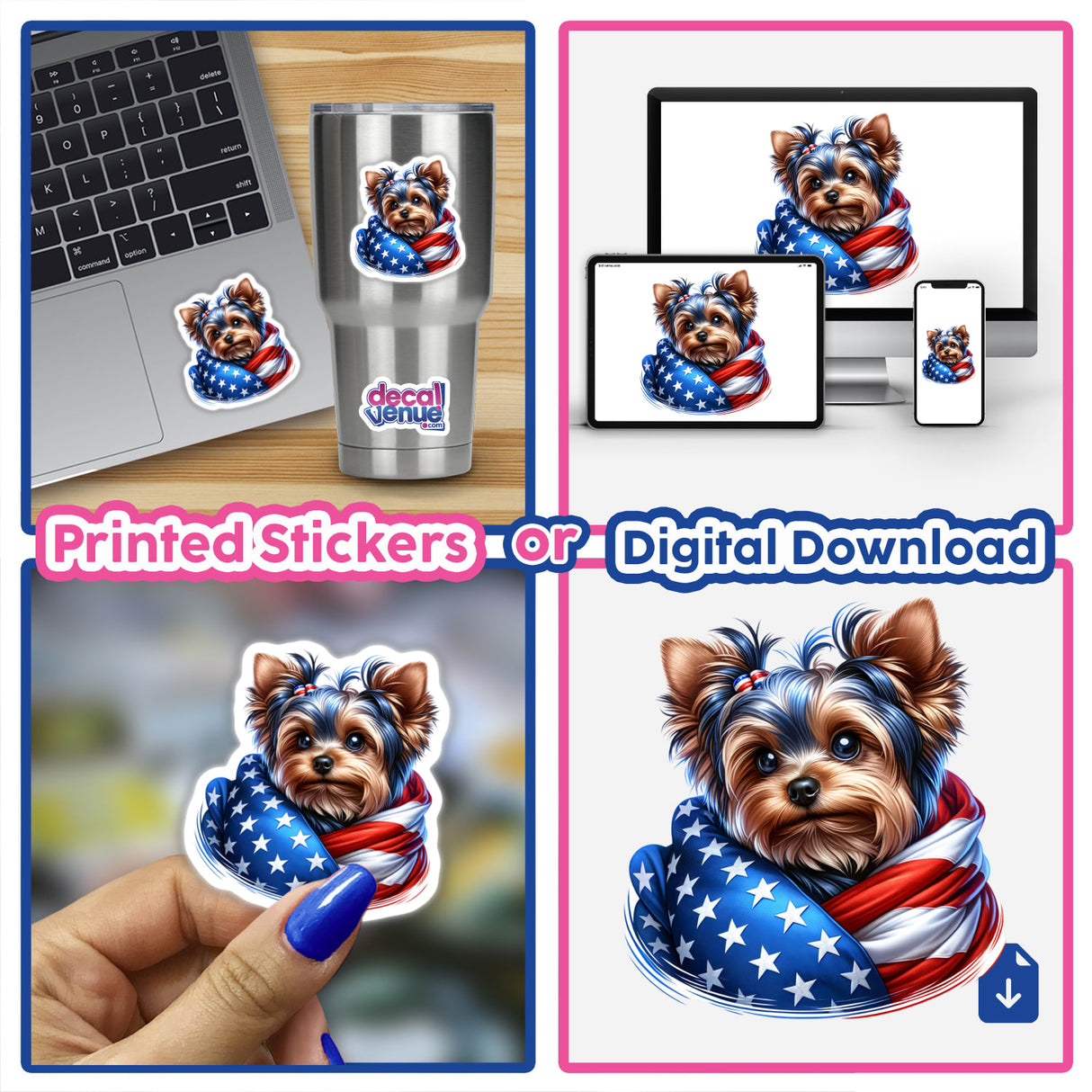 Yorkie Dog Wrapped in a USA Flag