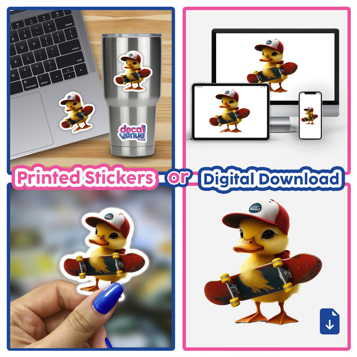 Cute Duck Holding Skateboard