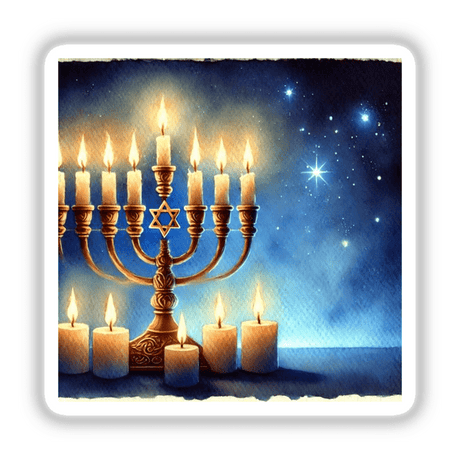 Hanukkah Lights - Menorah with Glistening Candles: A menorah with lit candles, perfect for stickers or digital artwork from Decal Venue.