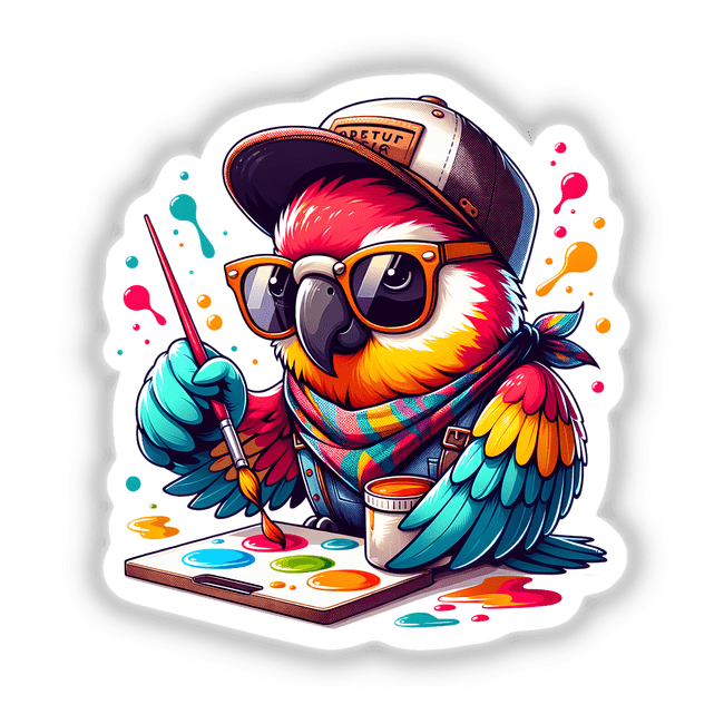Hipster Parrot Painting a Masterpiece