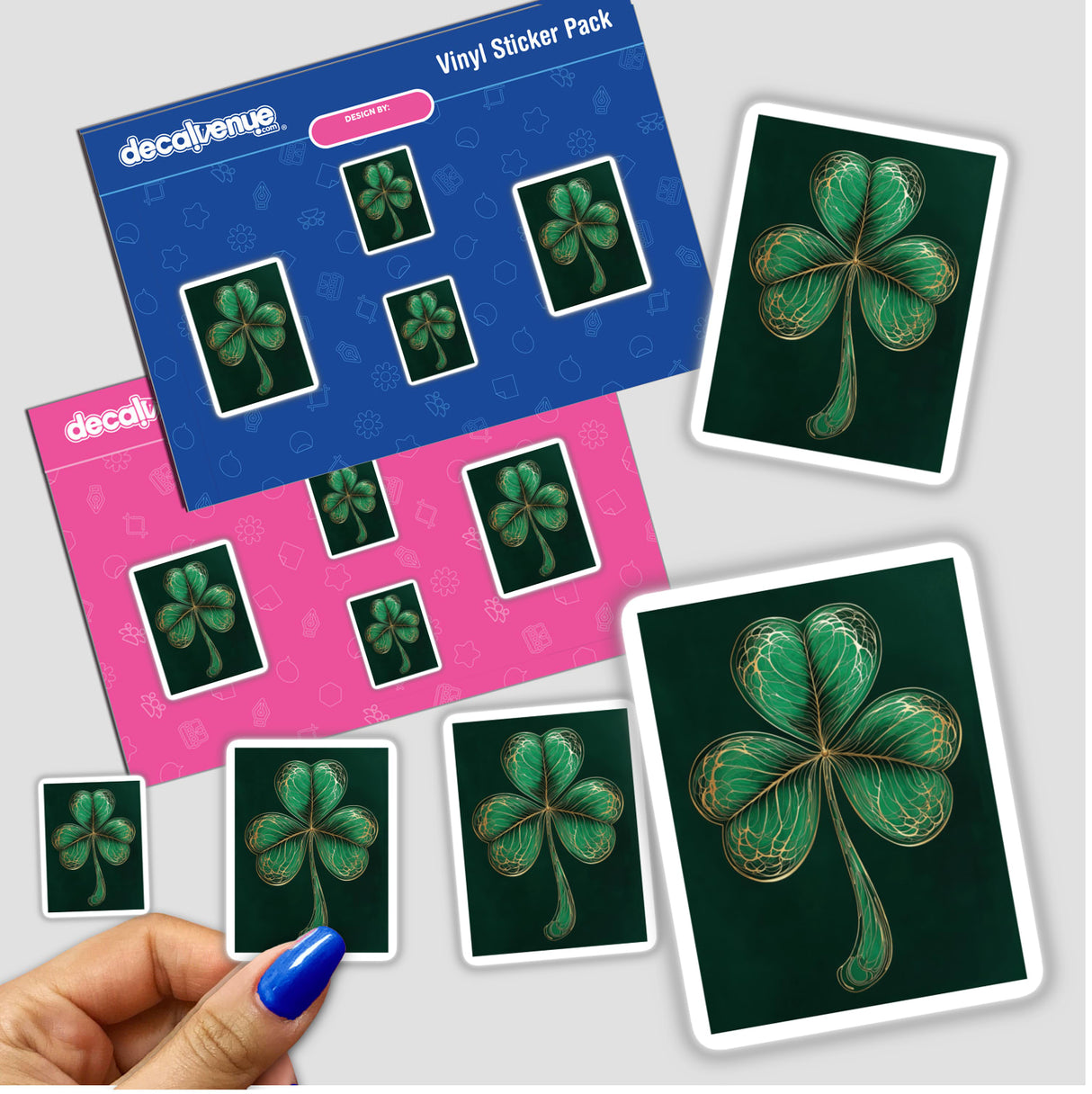 Elegant Shamrock sticker featuring an intricate green clover with gold filigree design, perfect for embellishing cards or as digital artwork.